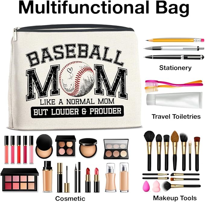 Baseball Mom Gifts for Women Makeup Bag Funny Baseball Mom Cosmetic Bag Zipper Makeup Pouch