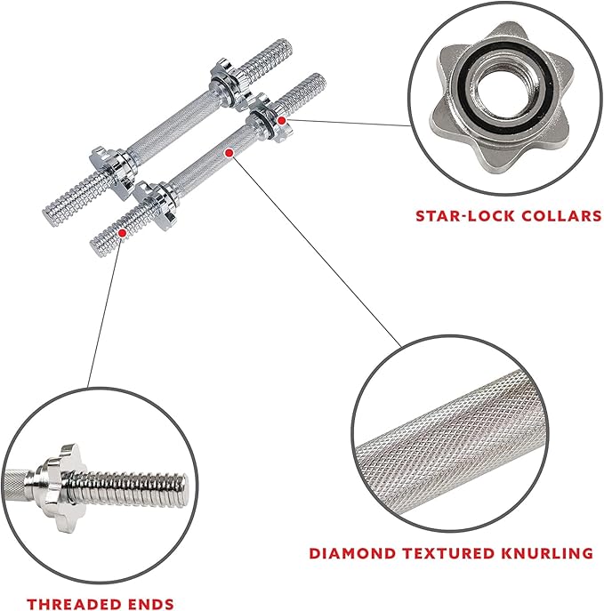 Sunny Health & Fitness 14" Threaded Chrome Dumbbell Bar Pair - STDBH-14