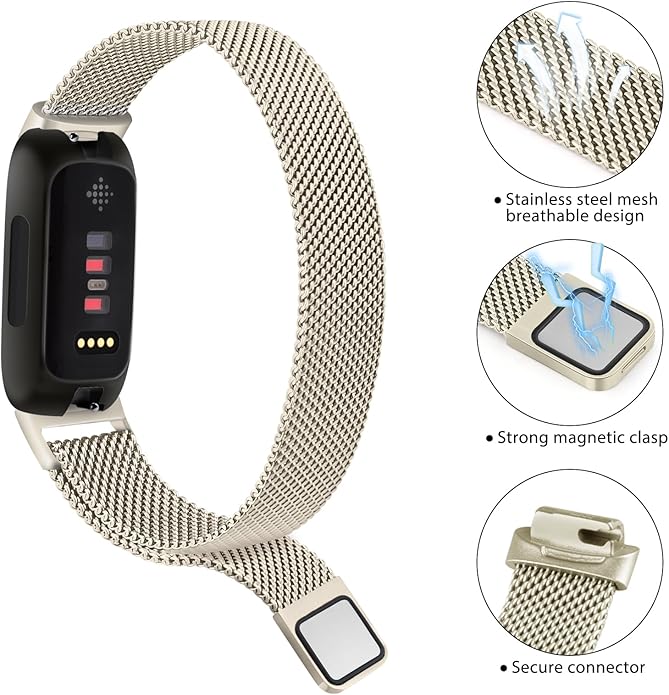 Amzpas band for Fitbit Inspire 3 Bands Women Men, Stainless Steel Mesh Loop Adjustable Magnetic Wristband Replacement Straps Compatible with Fitbit Inspire 3 Fitness Tracker
