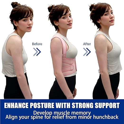 Posture Corrector for Women and Men - Adjustable Back Brace for Pain Relief - Enhances Posture and Provides Lumbar Support - Upper and Lower Back Straightener - Breathable Back Support (Pink, Large)