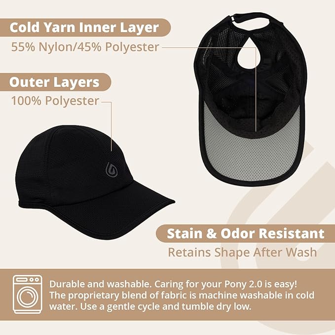 Pony 2.0 Sweat-Wicking Ponytail Hat for Women - Adjustable Baseball Cap for Running, Workouts, Tennis & Outdoors