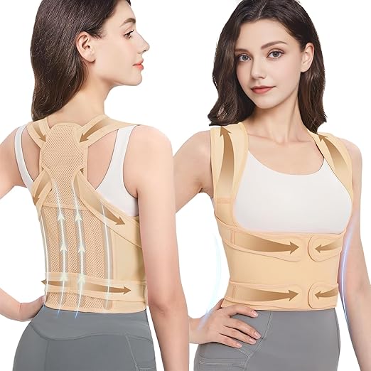Back Brace Posture Corrector for Women & Men, Adjustable Shoulder Straightener with Full Back Support, Relief for Lower & Upper Back Pain, Hunchback & Scoliosis (Beige, Medium)