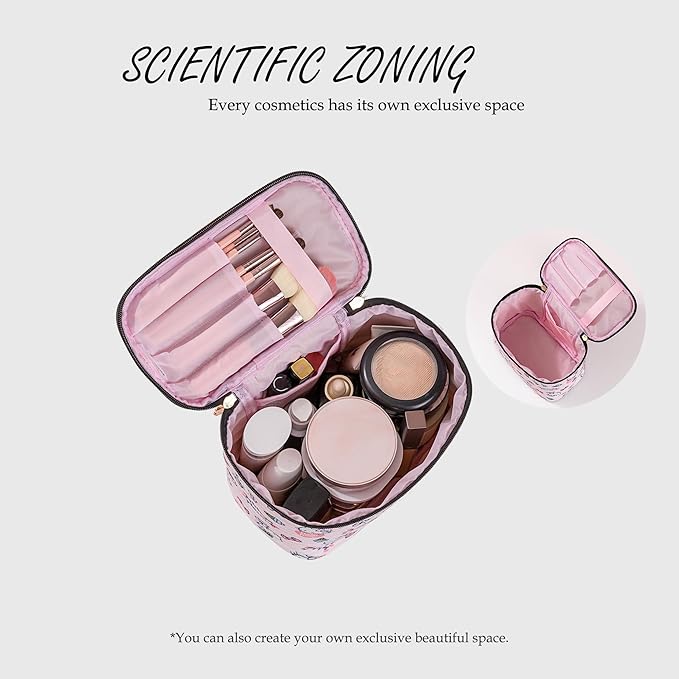 AmBealla Cosmetic Bag Large Makeup Bags Pink Travel Case with Makeup Brush Holder,2PCS Cosmetic Organizer for Women, Toiletry Storage Bag for Skincare & Beauty Tools Sweet Cute for Girls