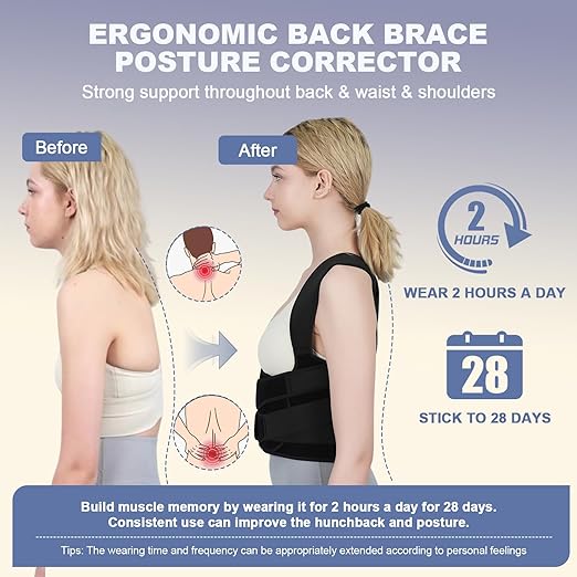 Posture Corrector for Women and Men Upgraded Back Brace, Adjustable Full Back Support for Upper and Lower Back Pain Relief, Shoulder Straightener for Hunchback, Scoliosis, Lumbar, Spine (Black, Small)