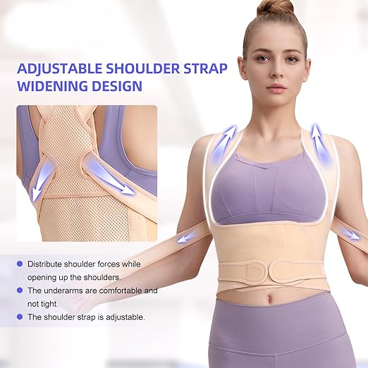 Back Brace Posture Corrector for Women and Men, Full Back Support Straps Straightener, Hunchback Improve Posture-Shoulder, Lumbar and Upper Lower Back Pain Relief (Nude, M)