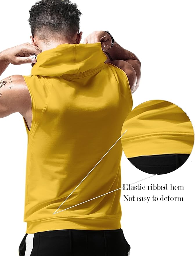 Babioboa Men's Workout Hooded Tank Tops Sleeveless Gym Hoodies Bodybuilding Muscle Cut Off T-Shirts