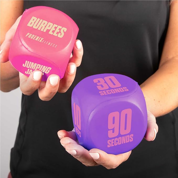 Phoenix Fitness Exercise Dice - Workout Dice Game for Cardio, HIIT Training and Exercise Classes - Training Includes Push Ups, Squats, Jumping Jacks, Crunches & Wildcard - Home and Gym