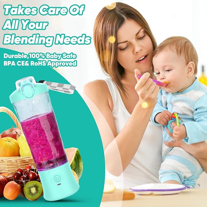 Portable Blender 20 oz,with Travel Lid Corded BPA-Free,usb Rechargeable Personal Size High Speed IPx67 Pulse Mode Mixing Juicer,for Shakes and Nut, Juice, Vegetables Baby Food