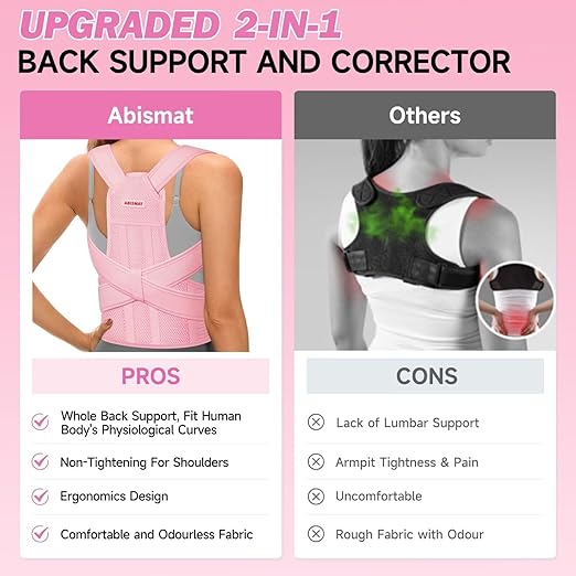 Back Brace Posture Corrector for Women, Adjustable Shoulder Straightener for Upper and Lower Back Pain Relief, Full Back Support Hunchback, Spine Corrector Pink - Medium