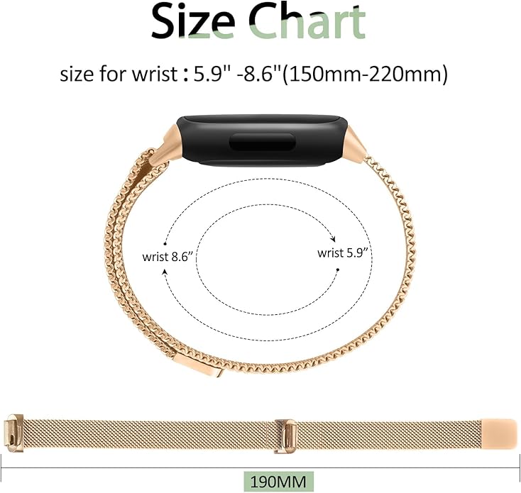 Amzpas band for Fitbit Inspire 3 Bands Women Men, Stainless Steel Mesh Loop Adjustable Magnetic Wristband Replacement Straps Compatible with Fitbit Inspire 3 Fitness Tracker