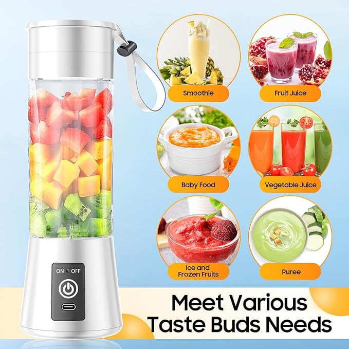 Portable Blender for Shakes and Smoothies - Newly Upgraded 14 Oz Mini Blender with 6 Blades, USB & Type-C Rechargeable, Suitable for Making Fresh Juice, Convenient for Travel and Sports