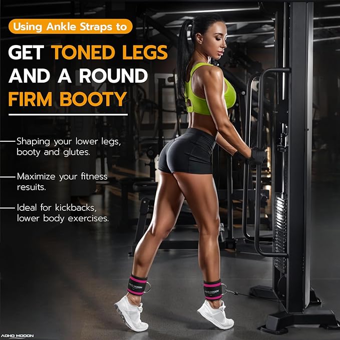 Comfortable Adjustable Padded Ankle Wrist Cuffs Neoprene Padded Straps D-Ring Glute Kickback for Cable Machine, Ideal for Glutes Exercises