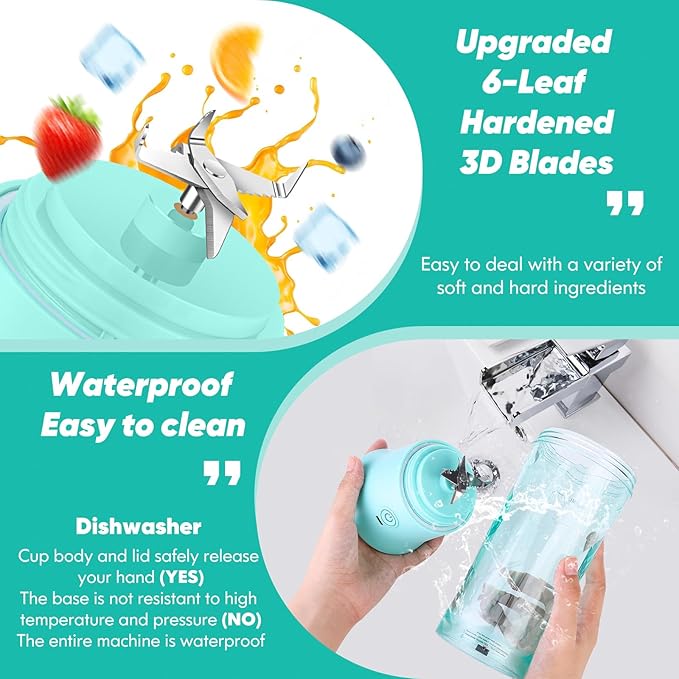 Portable Blender 20 oz,with Travel Lid Corded BPA-Free,usb Rechargeable Personal Size High Speed IPx67 Pulse Mode Mixing Juicer,for Shakes and Nut, Juice, Vegetables Baby Food
