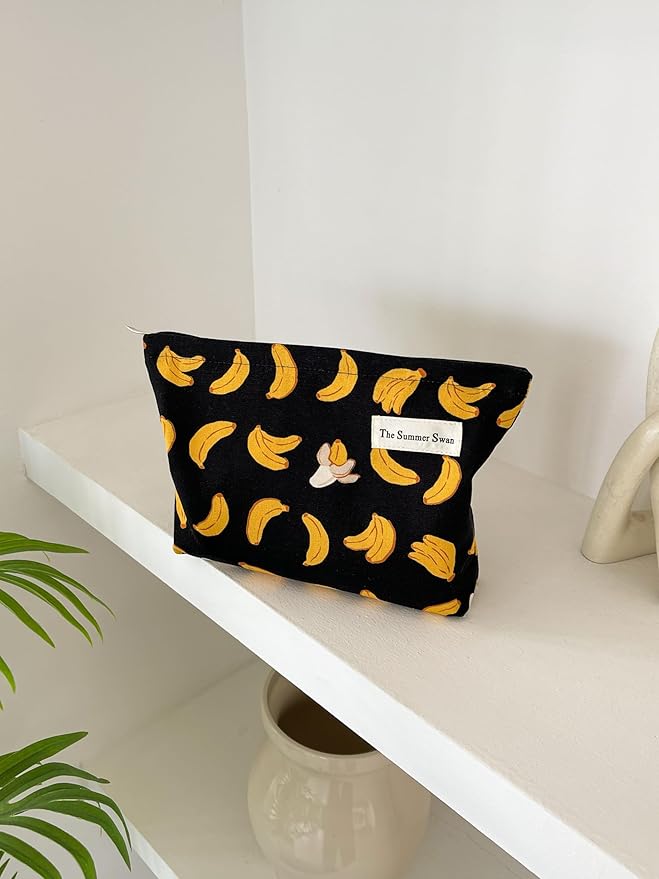 Banana Black Summer Swan | Large Floral Mid-day Clutch | Period Kit & Hygiene Skincare Bag