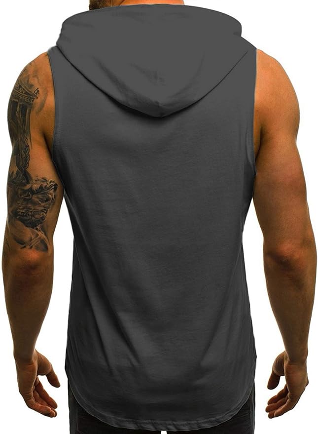 Babioboa Men's Workout Hooded Tank Tops Sleeveless Gym Hoodies Bodybuilding Muscle Shirts