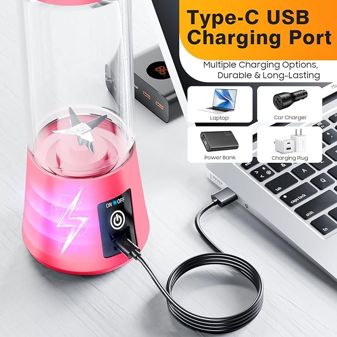 Personal Blender for Shakes and Smoothies - 2025 Upgraded 14 Oz Portable Blender with 6 Blades, Cordless & Type-C USB Rechargeable, BAP Free Juice Cup Freshly Squeezed for Picnic/Sprots