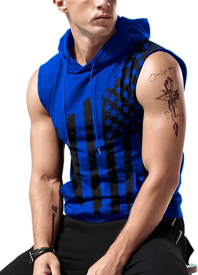 Babioboa Men's Workout Hooded Tank Tops Sleeveless Gym Hoodies Bodybuilding Muscle Cut Off T-Shirts