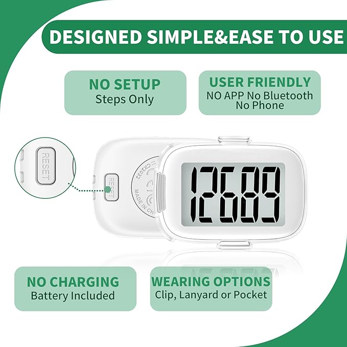 Pedometer Walking Simple 3D Step Counter with Clip and Lanyard, Activities Fitness Tracker Without Smartphone, Accurate Step Tracker for Women, Men, Seniors