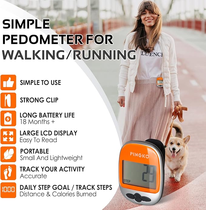PINGKO Outdoor Multi-Function Portable Sport Pedometer Step/Distance/Calories/Counter