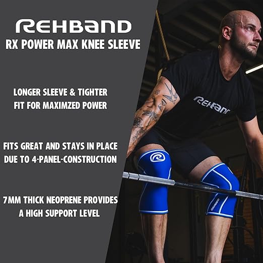 Rehband 7mm Power Max Knee Compression Sleeve for Strength Sports, Competition Grade, Neoprene Knee Sleeves for Bodybuilding & Heavy Powerlifting, Colour:Carbon/Black - 1 Pair, Size:Medium