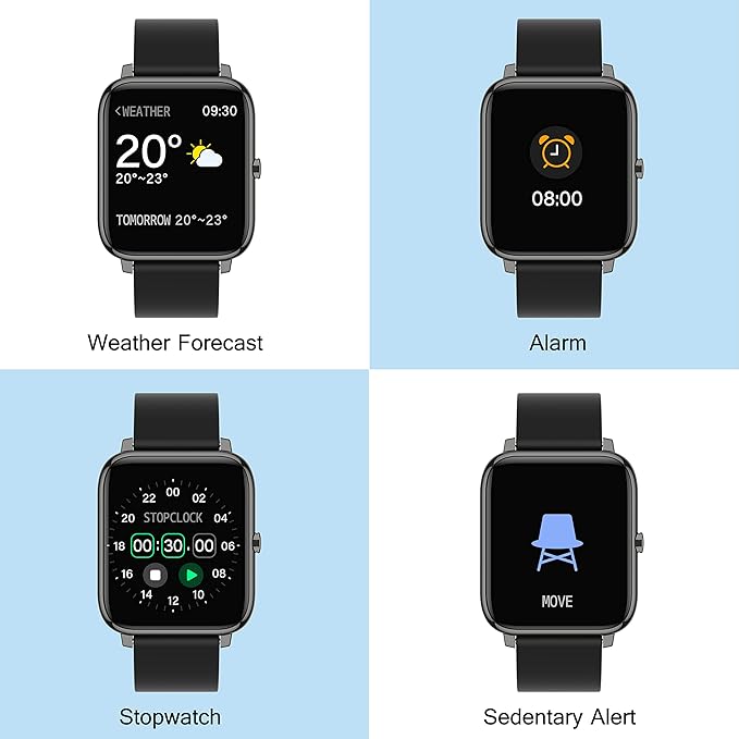 Popglory Smart Watch, Smartwatch with Blood Pressure, Blood Oxygen Monitor, Fitness Tracker with Heart Rate Monitor, Full Touch Fitness Watch for Android & iOS for Men Women (Dark)