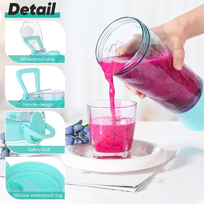 Portable Blender 20 oz,with Travel Lid Corded BPA-Free,usb Rechargeable Personal Size High Speed IPx67 Pulse Mode Mixing Juicer,for Shakes and Nut, Juice, Vegetables Baby Food