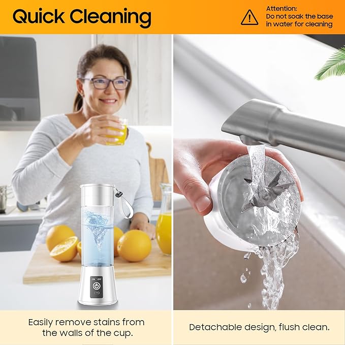 Portable Blender for Shakes and Smoothies - Newly Upgraded 14 Oz Mini Blender with 6 Blades, USB & Type-C Rechargeable, Suitable for Making Fresh Juice, Convenient for Travel and Sports