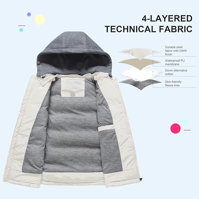 Pursky Girl's and Boy's Warm Puffer Vest Coat Water Resistant Sleeveless Jacket With Detachable Hood for 6-14Y