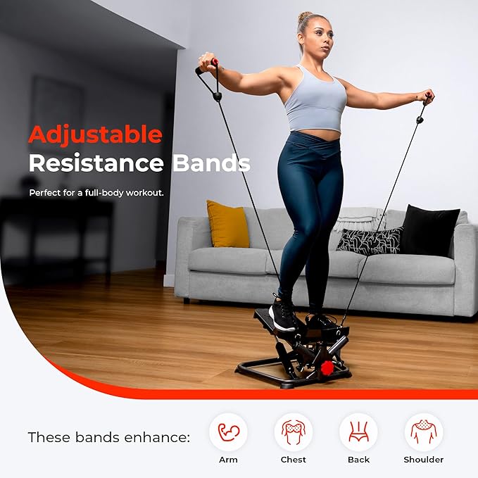 Sunny Health & Fitness Mini Stepper for Exercise at Home, Stair Step Workout Machine with Resistance Band, Fullbody Cardio, Upgraded Over 300lb Weight Capacity, Optional Free SunnyFit App Connection