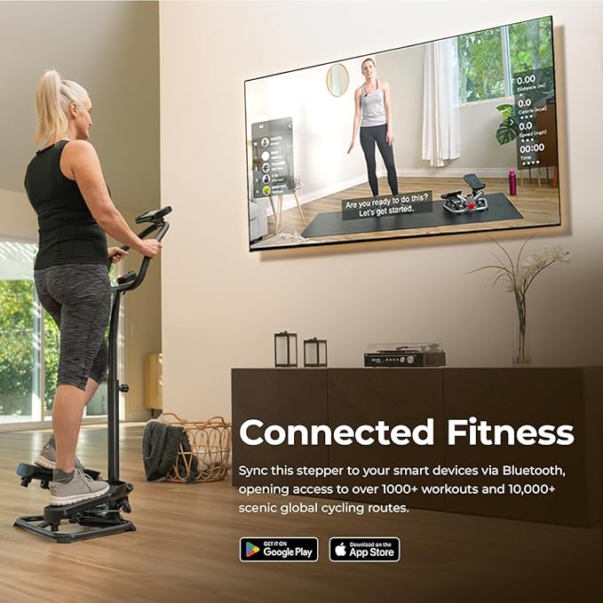 Sunny Health & Fitness Steppers for Exercise at Home Exercising Workout Cardio Climber Thigh Space Squat Twist Stepper Advanced Twisted Resistance Band Step with Optional Free SunnyFit App Connection