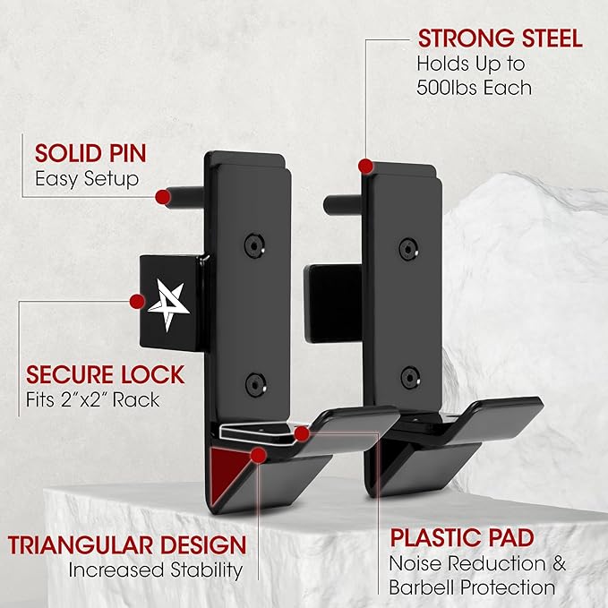 Yes4All Power Rack J-Hooks & Attachments – Heavy Duty Barbell Holders Compatible with 2x2 & 3x3 Power Racks for Home Gym