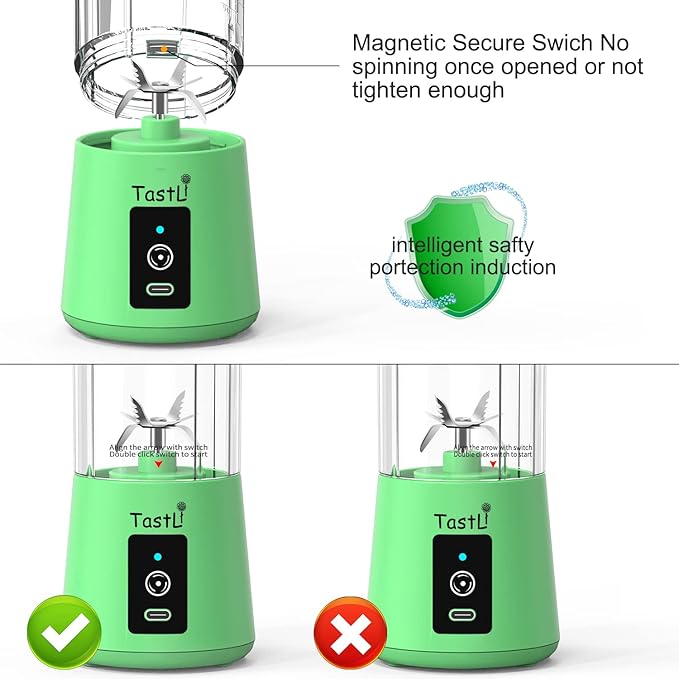 Portable Blender, Personal Juice Protein To Go Mixer Bottle, USB Rechargeable Mini Blender for shakes and smoothies (Green)