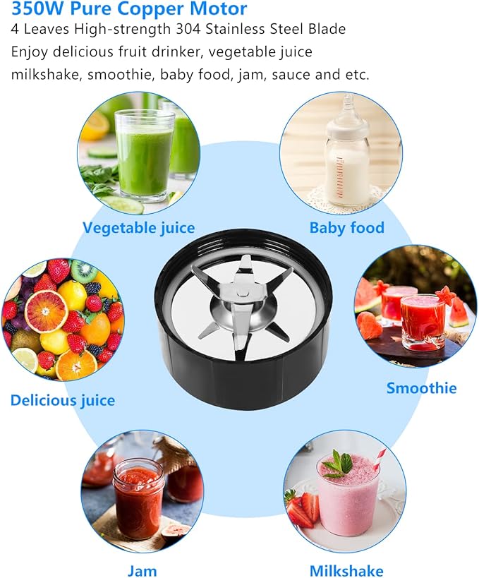 Personal Blender with Button, 350W Professional Kitchen Blender for Smoothies and Shakes, Portable, Easy Cleaning & Operation, Suitable for Carrying or Storage