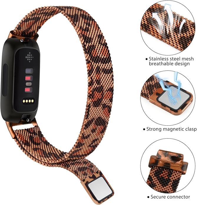 Amzpas band for Fitbit Inspire 3 Bands Women Men, Stainless Steel Mesh Loop Adjustable Magnetic Wristband Replacement Straps Compatible with Fitbit Inspire 3 Fitness Tracker