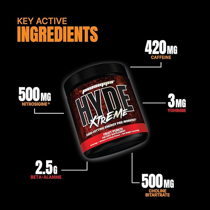 PROSUPPS Mr. Hyde Xtreme Pre Workout Powder with Creatine, Beta Alanine & Caffeine – Extreme Energy, Pumps, Focus & Performance - Fitness & Gym Supplements for Men & Women (Fruit Punch, 30 Servings)