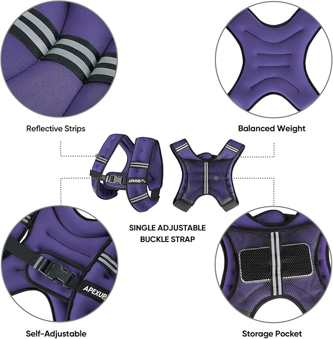 APEXUP Weighted Vest with 5lbs/10lbs/15lbs/20lbs/25lbs/30lbs Weights and Reflective Stripe, Weight Vest Men Women for Workout, Strength Training, Running