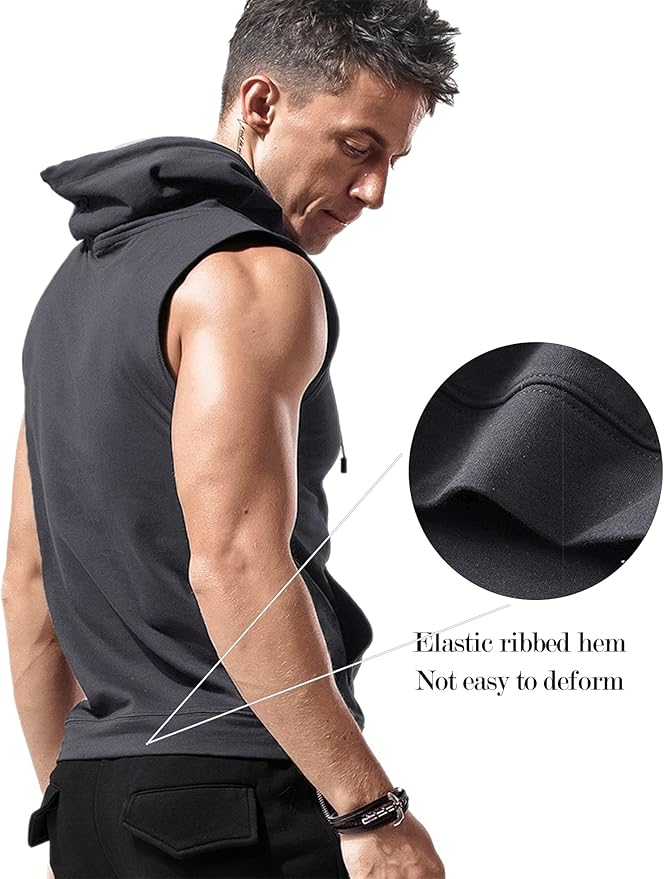Babioboa Men's Workout Hooded Tank Tops Sleeveless Gym Hoodies Bodybuilding Muscle Cut Off T-Shirts