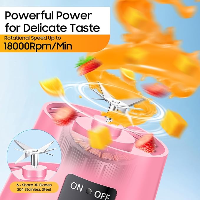 Portable Blender for Smoothies & Shakes - Personal Blender with 12Oz Traveling Cup, BAP Free, 6 Stainless Steel Blades, Freshly Squeezed for Office/Picnic/Sports