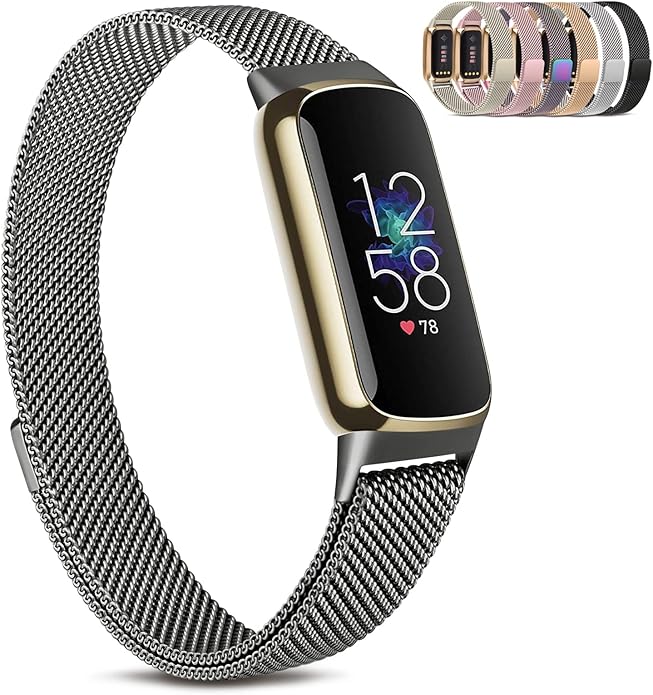 Amzpas Metal Band Compatible with Fitbit Luxe Bands for Women Men, Stainless Steel Mesh Loop Wristband Replacement Strap for Fitbit Luxe/Luxe Special Edition Fitness Tracker