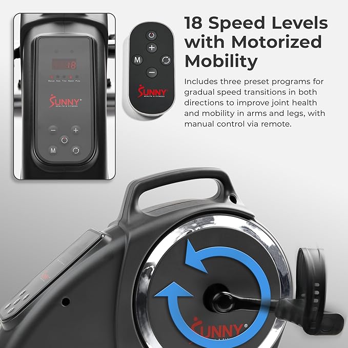 Sunny Health & Fitness Dual Function Under-Desk Bike Trainer, Mini Exercise Machine for Senior Training, Arm/Leg Cardio Cycle Workout, Optional Magnetic, Motorized & Free SunnyFit App Bluetooth Link