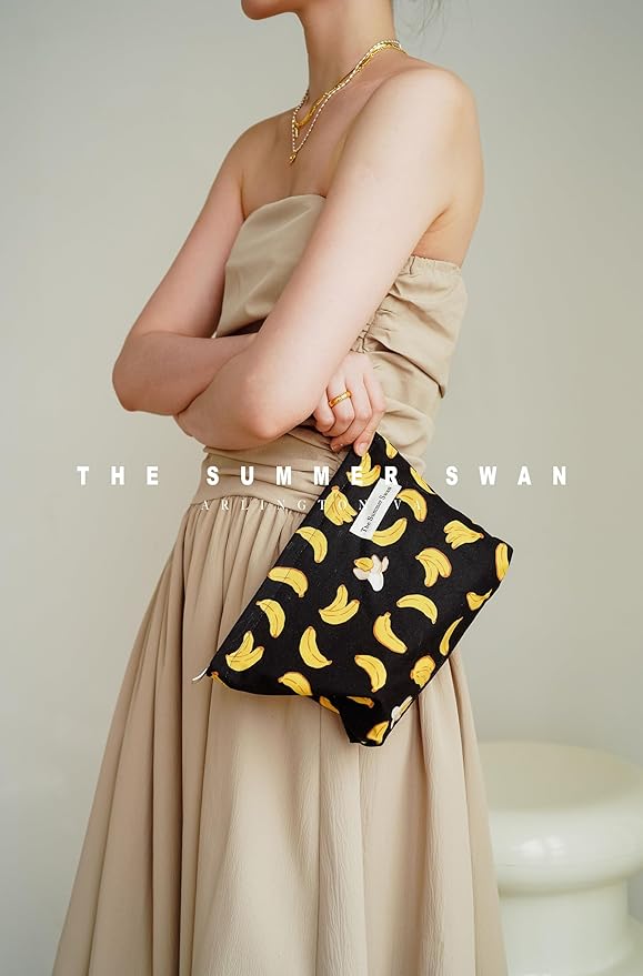 Banana Black Summer Swan | Large Floral Mid-day Clutch | Period Kit & Hygiene Skincare Bag