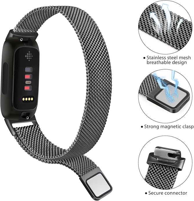 Amzpas band for Fitbit Inspire 3 Bands Women Men, Stainless Steel Mesh Loop Adjustable Magnetic Wristband Replacement Straps Compatible with Fitbit Inspire 3 Fitness Tracker