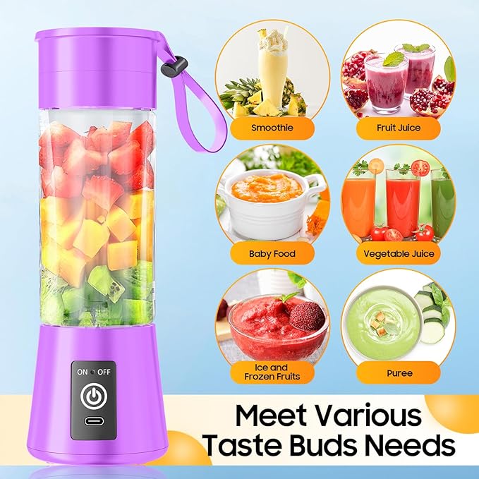 Personal Blender for Shakes and Smoothies - 2025 Upgraded 14 Oz Portable Blender with 6 Blades, Cordless & Type-C USB Rechargeable, BAP Free Juice Cup Freshly Squeezed for Picnic/Sprots