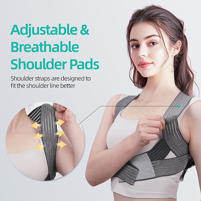 Posture Corrector for Women, Adjustable Upper Back Strap for Shoulder, Neck and Upper Back Pain Corrects Posture Corrects Hunching Silvery S-M