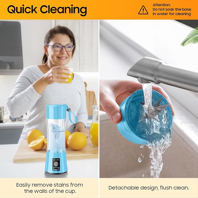 Portable Blender for Smoothies & Shakes - Cordless Personal Size Blender with 6 Blades, 380Ml Juice Cup, Lightweight & Rechargeable, Freshly Squeezed for Picnic/Sprots/Office