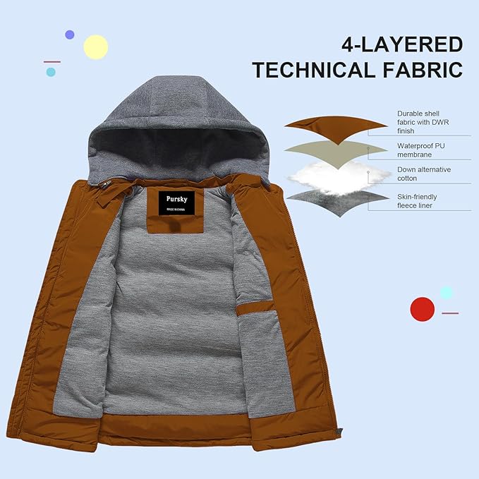 Pursky Girl's and Boy's Warm Puffer Vest Coat Water Resistant Sleeveless Jacket With Detachable Hood for 6-14Y