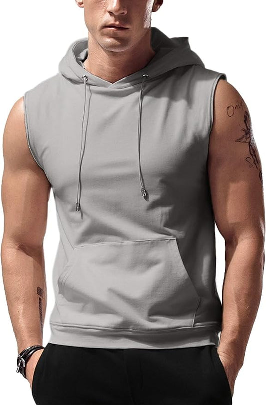 Babioboa Men's Workout Hooded Tank Tops Sleeveless Gym Hoodies Bodybuilding Muscle Cut Off T-Shirts