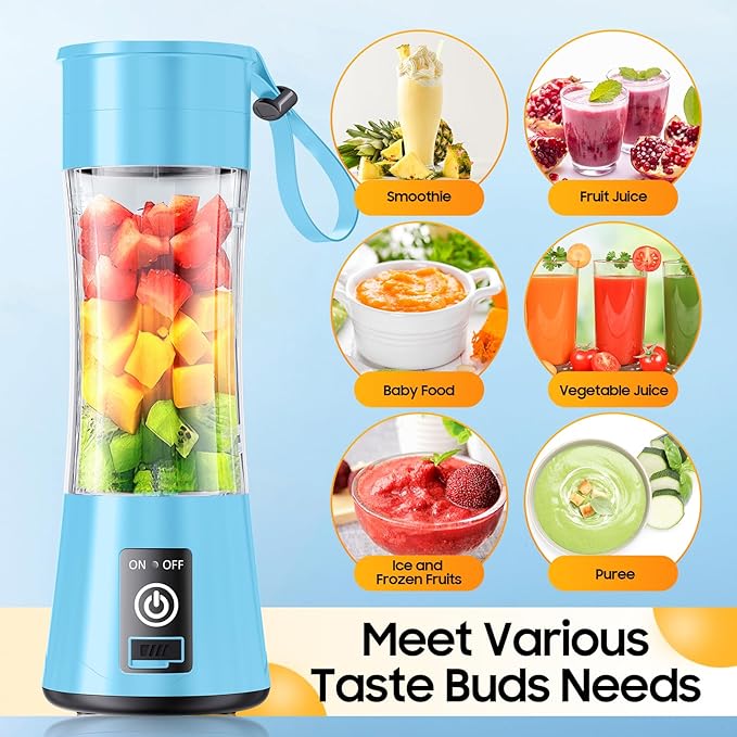 Portable Blender for Smoothies & Shakes - Personal Blender with 12Oz Traveling Cup, BAP Free, 6 Stainless Steel Blades, Freshly Squeezed for Office/Picnic/Sports