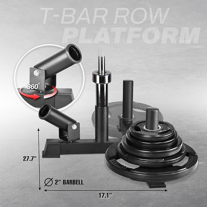 Yes4All Deluxe T-Bar Row Platform – Full 360° Swivel & Easy to Install – Fits 1” Standard and 2” Olympic Bars (8. Black - T-Bar Row Platform + Lock Jaw 1inch & 2inch)