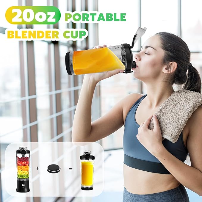 Portable Blender with Insulated Carrying Case & Recipe Book for Shakes and Smoothies, 20 OZ Personal Juicer Electric Protein Shaker Bottle, Mini Small Blender Cup with USB-C Rechargeable, Travel Lid